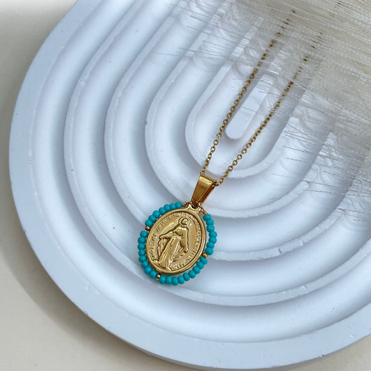COLLAR VIRGEN MILAGROSA AZUL - GOLD