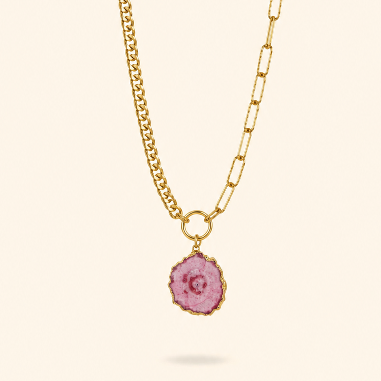 COLLAR CUARZO ROSA - GOLD