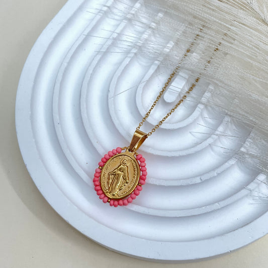 COLLAR VIRGEN MILAGROSA ROSA - GOLD
