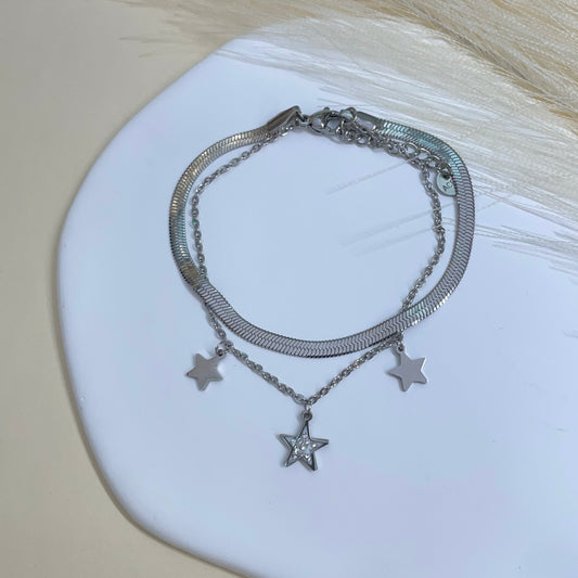 PULSERA DOBLE ESTRELLA - SILVER