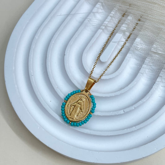 COLLAR VIRGEN MILAGROSA AZUL - GOLD